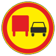 Дорожный знак 3.22 «Обгон грузовым автомобилям запрещен» (временный) (металл 0,8 мм, I типоразмер: диаметр 600 мм, С/О пленка: тип Б высокоинтенсив.)